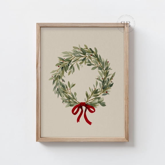 HADOPRINT Winter Classic Noel Wreath Print, Greenery Wall Art, Farmhouse Festive Decor Print No.1042 UNFRAMED PAPER POSTER, Home Decor, Vintage Gift, Living Room Dercor