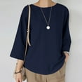 thumbnail image 1 of HADST 3/4 Sleeve T Shirts for Women - Plus Size Cotton Linen Tops Round Neck Solid Waffle Knit Tops for Women, 1 of 6