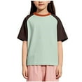 thumbnail image 1 of HADST Girls' Color Block Raglan T-Shirts, Short Sleeve Crew Neck Casual Tops with Contrast Trim, Trendy Summer Tees, 1 of 7