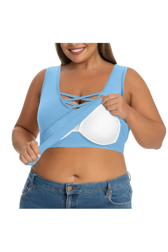 Plus Size Criss Cross Sports Bra for Women, Wireless Fixed Padded Yoga Exercise Activewear & Loungwear