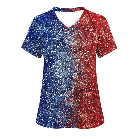 HADST Shirts for Women Blouses Short Sleeve Summer Plus Size V-Neck Fourth of July Casual Relaxed Fit Top S-XXL