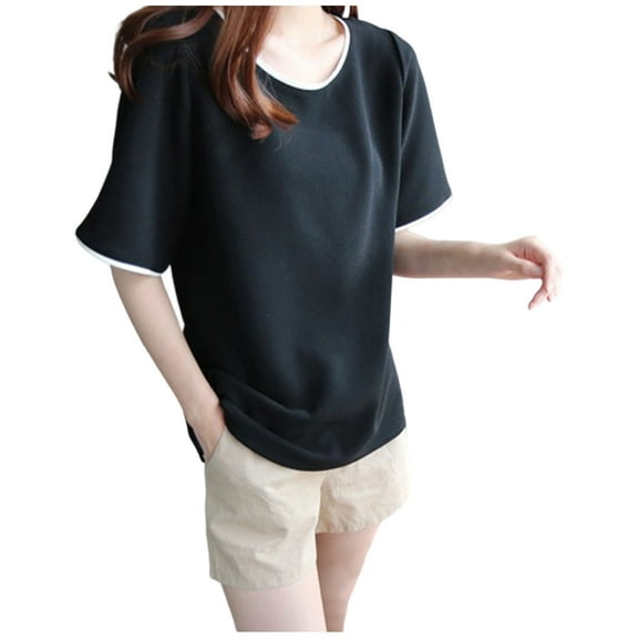 HADST Shirts for Women Solid Color Plus Size Short Sleeve Crew Neck Loose Casual Summer Blouses Top M-XXL