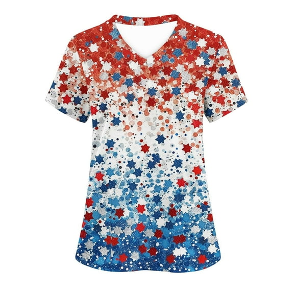 HADST Shirts for Women V-Neck Plus Size Short Sleeve Blouses Casual Relaxed Fit Fourth of July Summer Top S-XXL