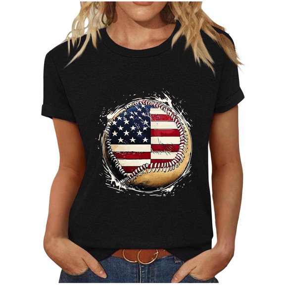 HADST Short Sleeve T-Shirts for Womens Fourth of July Print Plus Size Blouses Fashion Summer Relaxed Fit Top S-3XL