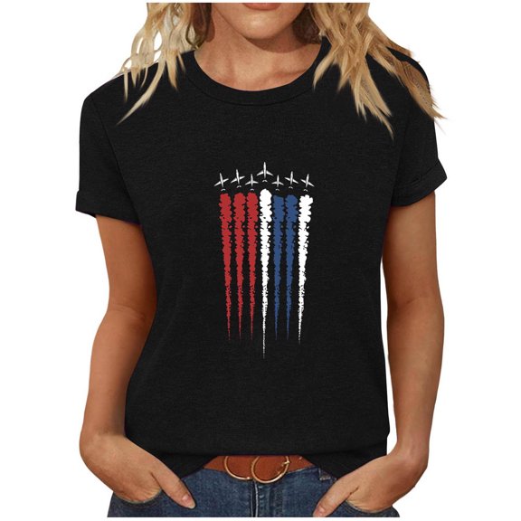 HADST Short Sleeve T-Shirts for Womens Plus Size Fourth of July Print Relaxed Fit Blouses Fashion Summer Top S-3XL
