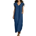 thumbnail image 1 of HADST Sleeveless V-neck Ruffle Maxi Dress with Loose Ruffle Cap Sleeves and Side-Seam Pockets, 1 of 8