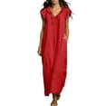 thumbnail image 1 of HADST Sleeveless V-neck Ruffle Maxi Dress with Loose Ruffle Cap Sleeves and Side-Seam Pockets, 1 of 8