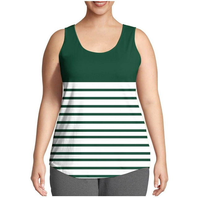HADST Tank Tops for Women Breathable Crew Neck Trendy Plus Size Striped Summer Sleeveless Leisure Camisole L-5XL