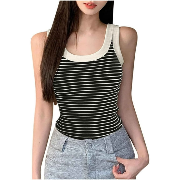 HADST Tank Tops for Women Cozy Summer Sleeveless Breathable Slim Striped Casual Camisole