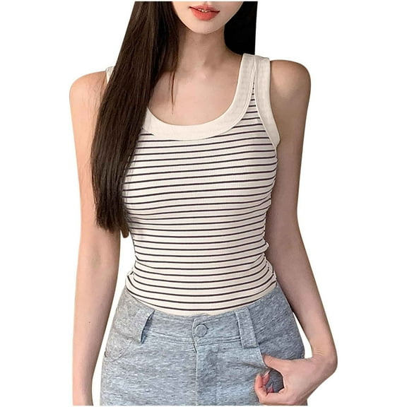 HADST Tank Tops for Women Slim Cozy Sleeveless Striped Summer Breathable Casual Camisole