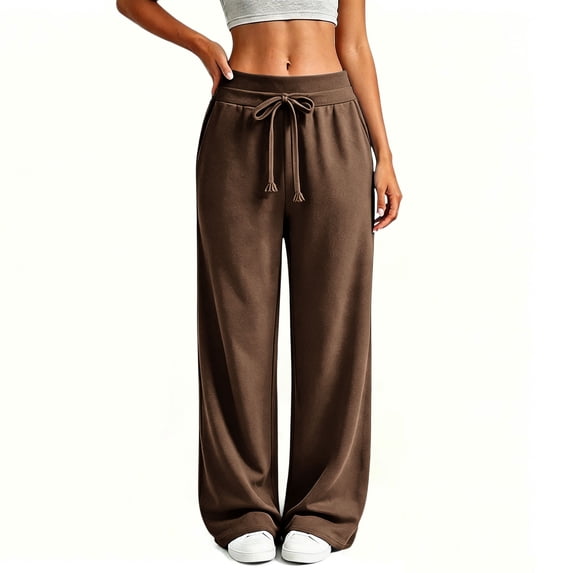 HADST Women Drawstring Elastic High Waist Wide Leg Sweatpants Side Pockets Loose Straight Soft Casual Trousers