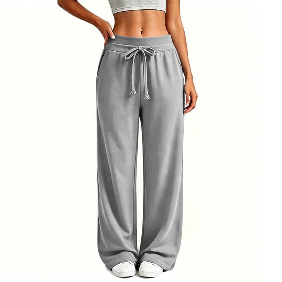 HADST Women Drawstring Elastic High Waist Wide Leg Sweatpants Side Pockets Loose Straight Soft Casual Trousers