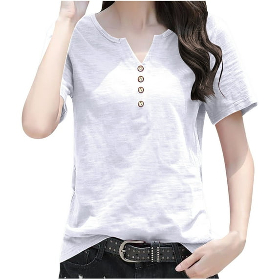 HADST Women Shirts Plus Size Solid Color Casual Blouses Short Sleeve Loose Summer V-Neck Top M-3XL