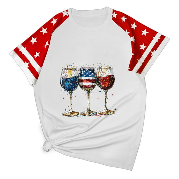 HADST Women Short Sleeve Tops Summer Crew Neck T-Shirts Fourth of July Casual Relaxed Fit Plus Size Blouses S-3XL