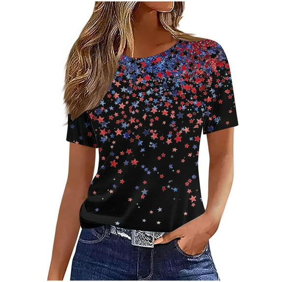 HADST Women Tops Relaxed Fit Fourth of July Print T-Shirts Summer Crew Neck Casual Plus Size Short Sleeve Blouses S-5XL