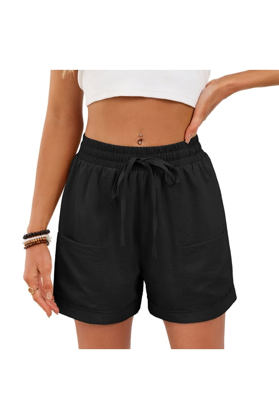 Women's Casual Shorts, Summer Shorts with Drawstring Waist and Rolled Hem, Bottoms with Pockets for Daily Wear