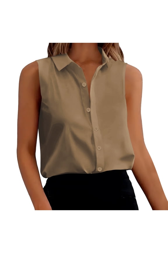 Women's Collared Sleeveless Blouse, Loose Fit with Button Front Closure Top, Solid Color Blouse for Office Wear