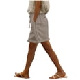 thumbnail image 1 of HADST Women's Cotton Linen Drawstring Shorts High Waisted Rolled Cuff Lace Trim Pocket Shorts Oversize for Summer, 1 of 8