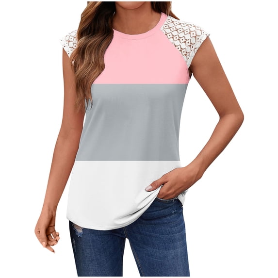 HADST Women's Crew Neck Sleeveless Lace Tank Tops - Summer Color Block T-Shirts, Trendy & Chic, Sizes S-XXL