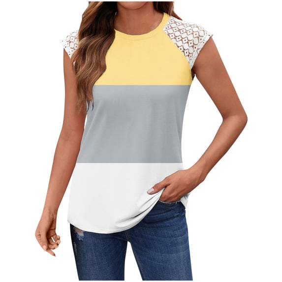 HADST Women's Crew Neck Sleeveless Lace Tank Tops - Summer Color Block T-Shirts, Trendy & Chic, Sizes S-XXL