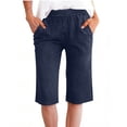thumbnail image 1 of HADST Women's Elastic Waist Bermuda Shorts Stretchy Denim-like Trousers with Side Pockets Loose Fit for Casual & Summer, 1 of 5