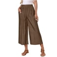 thumbnail image 1 of HADST Women's Elastic Waist Wide Leg Cropped Pants with Patch Pockets Lightweight Breathable Loose Fit Trousers for Beach, 1 of 8