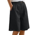 thumbnail image 1 of HADST Women's High Waisted Denim Bermuda Shorts Pleated Shorts with Side Pockets, Loose Fit for Casual Summer, 1 of 8