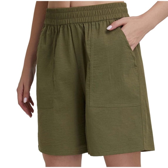 HADST Women's High Waisted Shorts, Elastic Waist Wide Leg Shorts with Pockets, Soft Casual Bottoms for Daily Wear