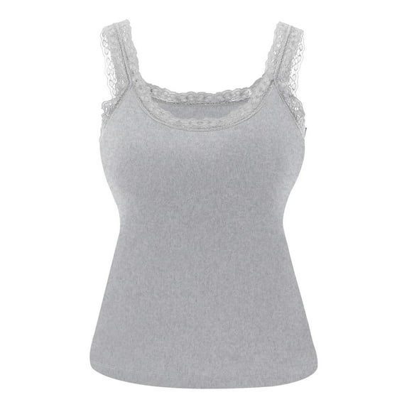 HADST Women's Lace Trim Camisole Tops Built-in Bra Square Neck Tank Tops, Stretchy Casual Layering Camis for Daily Wear