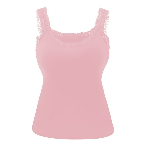 HADST Women's Lace Trim Camisole Tops Built-in Bra Square Neck Tank Tops, Stretchy Casual Layering Camis for Daily Wear