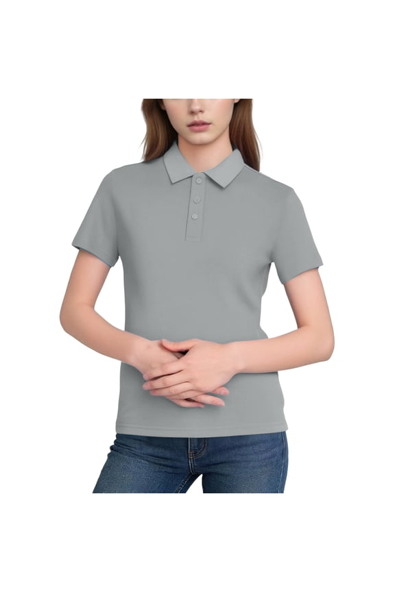 Women's Short Sleeve Shirt, Classic Slim Fit Collared Top with 3-Button Placket for Summer Casual Wear