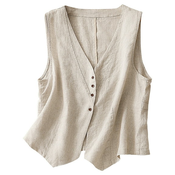 HADST Women's Loose Retro V-Neck Sleeveless Tank Tops - Solid Color Summer Shirts, Comfortable & Stylish