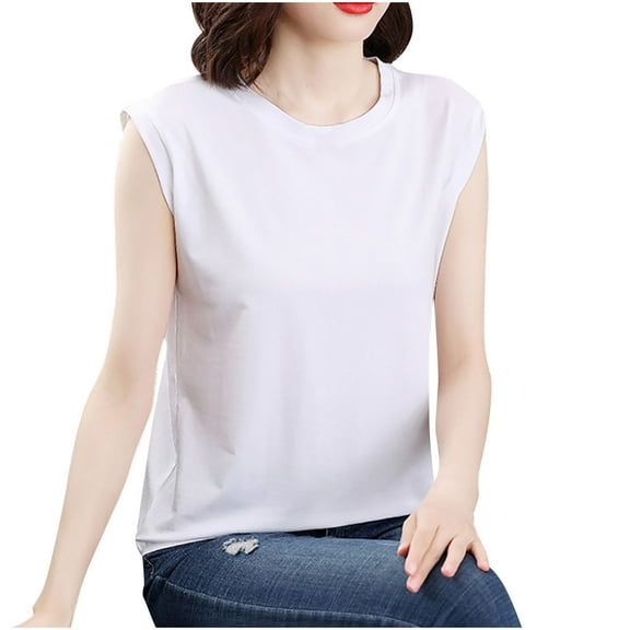 HADST Women's Loose Summer Tank Top Crew Neck Sleeveless Shirt (M-4XL) Flowy Cotton Camisole