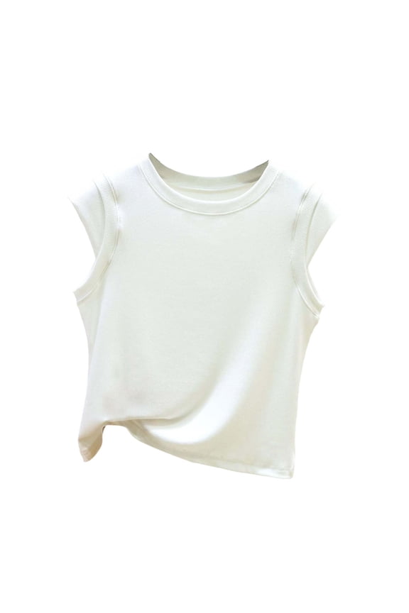 Women's Ribbed Cap Sleeve Crop Top Crew Neckline Soft Tshirts Stretchy Sleeveless Tank for Summer Outings