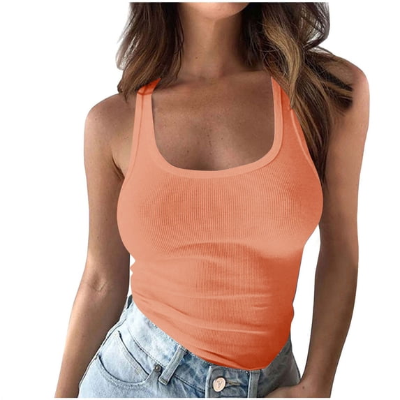 HADST Women's Ribbed Halter Tank Tops Sleeveless Square Neck Fitted Camis, Soft Stretchy Tops for Summer