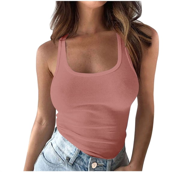 HADST Women's Ribbed Halter Tank Tops Sleeveless Square Neck Fitted Camis, Soft Stretchy Tops for Summer