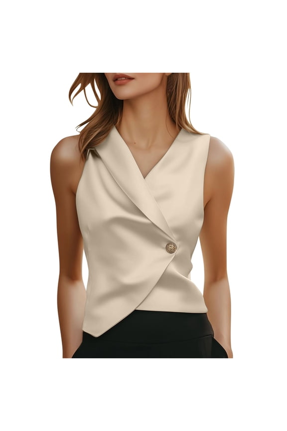 Women's Satin Wrap V-Neck Tank Tops Sleeveless Elegant Blouses, Silky Casual Tops for Business