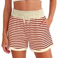thumbnail image 1 of HADST Women's Striped Ribbed Shorts with Drawstring Waist & Side Pockets Lightweight Loose Fit Summer Shorts for Beach, 1 of 5
