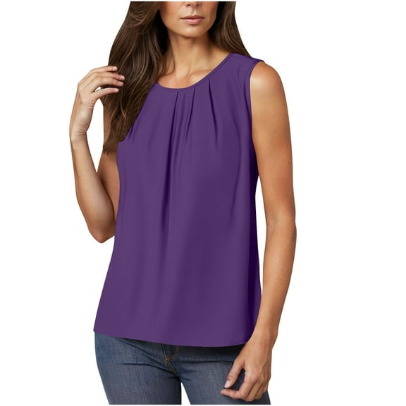 HADST Women's Summer Crew Neck Tank Tops - Pleated Solid Color, Sleeveless Shirts, Sizes S-XXL, Stylish & Breathable