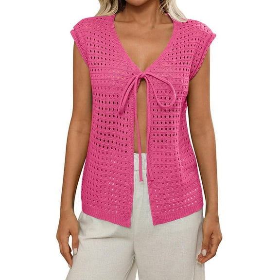 HADST Women's V-Neck Cardigan Style Tank Tops - Sleeveless Summer Solid Color Shirts, Fashionable & Versatile