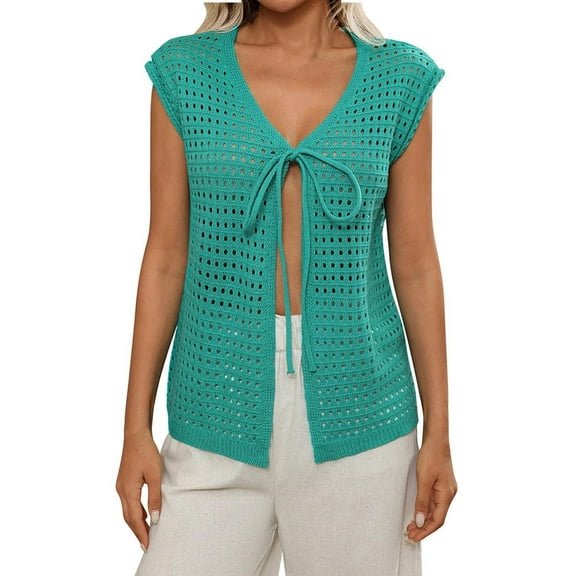 HADST Women's V-Neck Cardigan Style Tank Tops - Sleeveless Summer Solid Color Shirts, Fashionable & Versatile