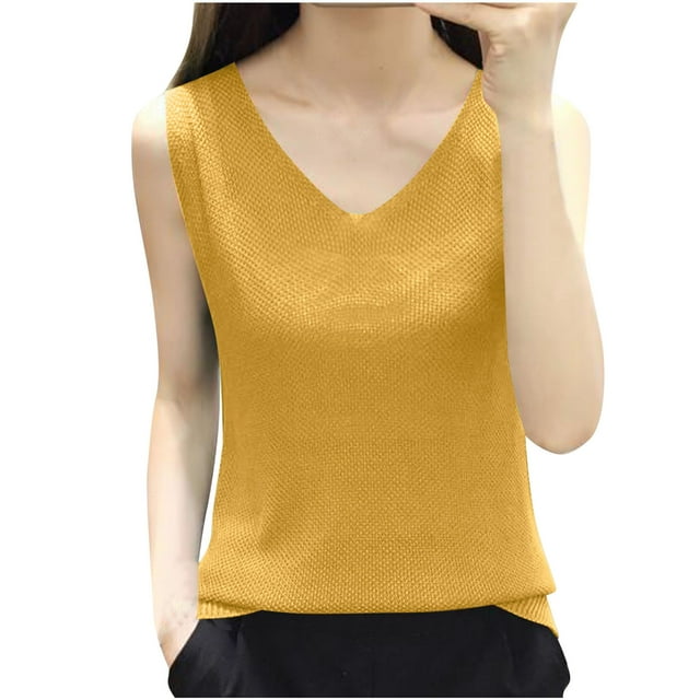 HADST Women's V-Neck Cropped Tank Top Loose Fit Sleeveless Shirt (S-5XL) Summer Flowy Casual Camisole