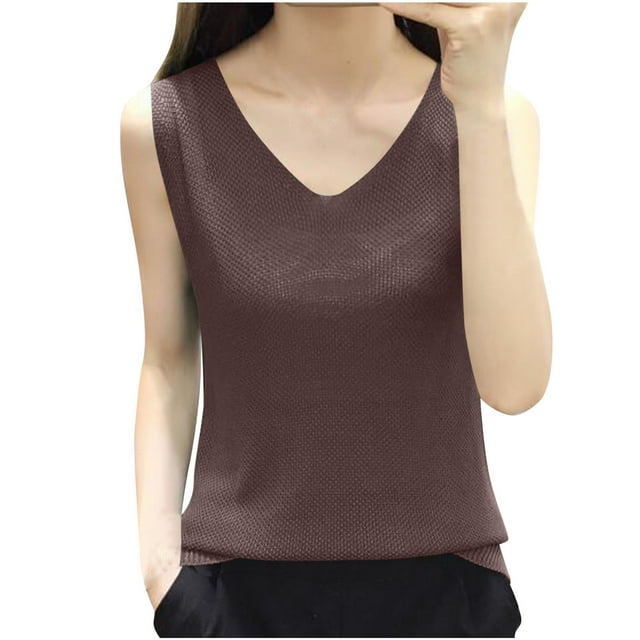HADST Women's V-Neck Cropped Tank Top Loose Fit Sleeveless Shirt (S-5XL) Summer Flowy Casual Camisole