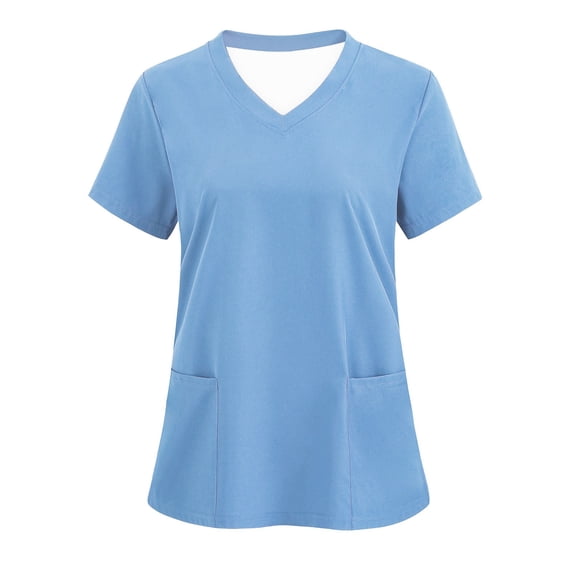 HADST Women's V-Neck Scrub Top, Professional Healthcare Uniform Shirt, Short Sleeve Medical Workwear with Pockets