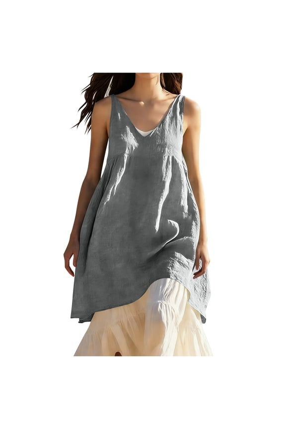 Women's V-Neck Spaghetti Strap Tunic Top High Waist Ruched Bust Cami Loose Fit Dressy Tank Casual for Summer Beach