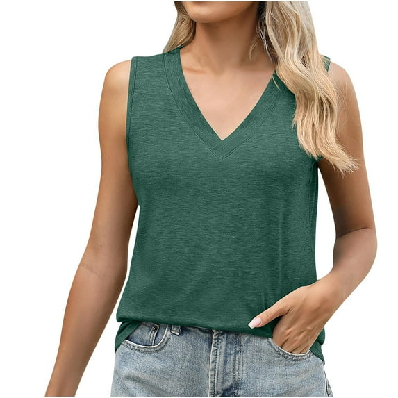 HADST Women's V-Neck Tank Tops Sleeveless Casual T-Shirts, Summer Solid Color Loose Fit Shirts Available in S-XXL