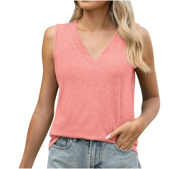 HADST Women's V-Neck Tank Tops Sleeveless Casual T-Shirts, Summer Solid Color Loose Fit Shirts Available in S-XXL