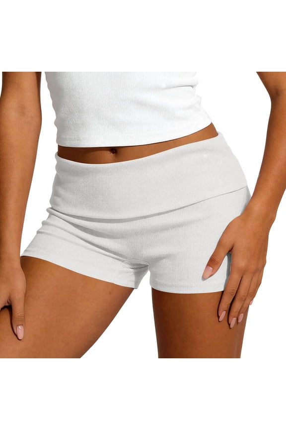 Women's Y2K Fold Over Low Rise Elastic Waist Micro Mini Shorts Skinny Lounge Stretch Knit Hot Pants