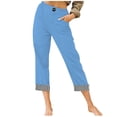 thumbnail image 1 of HADST Womens Button Closure Capri Pants with Striped Rolled Cuffs Stretchy Twill Fabric Slim Fit Trousers for Casual & Office, 1 of 4