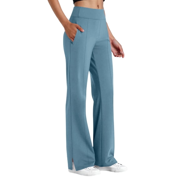 HADST Womens High Waisted Straight Leg Pants Side Slit Hem Stretchy Seam Detail Side Pockets Trousers for Work